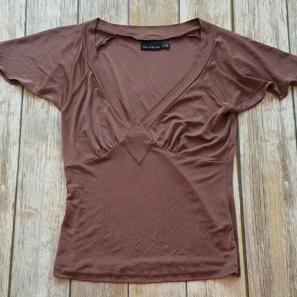 2/$25 The Limited Flutter Sleeve Brown Silk Top Medium M - Picture 1 of 4